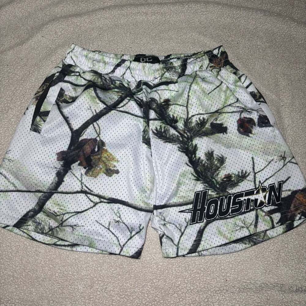 OC Mesh Basketball Shorts with Houston Print and Camo Pattern